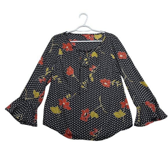 Modcloth Tops - ModCloth Womens Floral Geometric Print Bell Sleeve Top Blouse Size M Retro Black